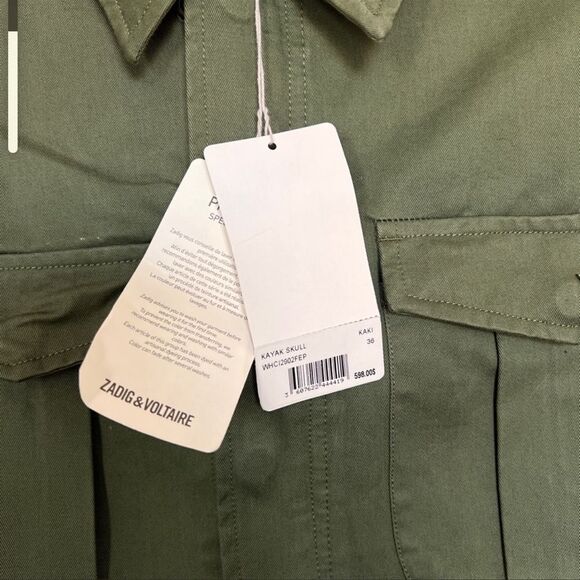 ZADIG AND VOLTAIRE Women's 100% Cotton Kayak Skull Khaki Military Jacket size 36 - Picture 7 of 7